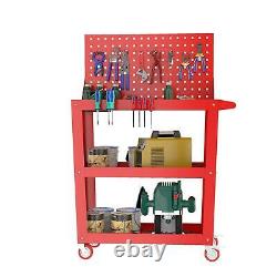 3 Tier Rolling Tool Cart Lock Mechanic Cabinet Metal Storage Organizer Pegboard