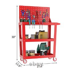 3 Tier Rolling Tool Cart Lock Mechanic Cabinet Metal Storage Organizer Pegboard