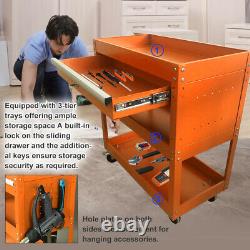 3 Tier Rolling Tool Cart Mechanic Cabinet Storage Toolbox Organizer With Drawer