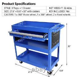 3 Tier Rolling Tool Cart With Drawers Service Cart Tool Organizer with Wheels