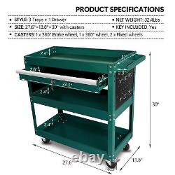 3 Tier Rolling Tool Cart With Drawers Utility Cart Tool Organizer with Wheels