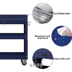 3 Tier Rolling Tool Cart on Wheels Mechanic Storage Organizer with Lockable Drawer