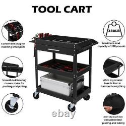 3 Tier Rolling Tool Cart with Wheels & Drawer Utility Storage Organizer Black