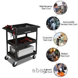 3 Tier Rolling Tool Cart with Wheels & Drawer Utility Storage Organizer Black