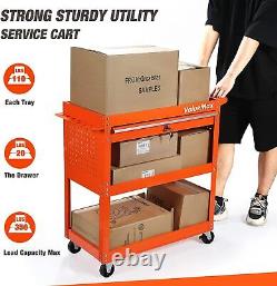 3 Tier Rolling Tool Cart withUtility Drawer Tool Cart on Wheels 350 lbs Capacity