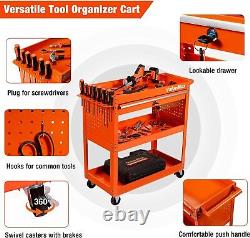 3 Tier Rolling Tool Cart withUtility Drawer Tool Cart on Wheels 350 lbs Capacity