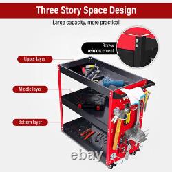 3 Tiers Rolling Tool Cart Utility Trolley Box Garage Storage Organizer On Wheels
