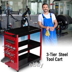 3 Tiers Rolling Tool Cart Utility Trolley Box Garage Storage Organizer On Wheels