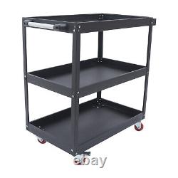 3-Tray Large Capacity Utility Tool Cart Heavy-Duty Rolling Storage Trolley Black