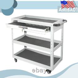 3 Tray Tool Cart w Drawer Gray Organizer Rolling Utility Decker Mechanic Cabinet