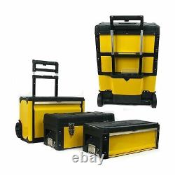 3-in-1 Rolling Tool Box with Wheels, Foldable Comfort Handle, and Removable S