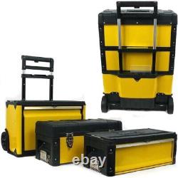 3-in-Rolling Tool Box with Wheels, Foldable Comfort Handle, and Removable 1