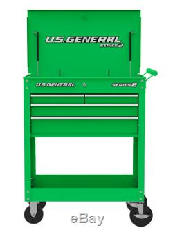 30 in. 4 Drawer Green Tech Cart Tool Storage Rolling Workstation Auto Shop Box