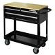 36 In. W 3-drawer Rolling Tool Cart In Gloss Black With Hardwood Top
