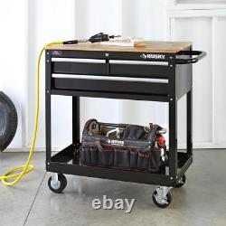 36 In. W 3-Drawer Rolling Tool Cart In Gloss Black With Hardwood Top