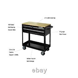 36 In. W 3-Drawer Rolling Tool Cart In Gloss Black With Hardwood Top