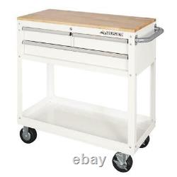 36 in. 3-Drawer Solid Wood Top In Gloss White Utility Tool Cart Rolling Cabinet