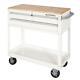 36 In. 3-drawer Solid Wood Top In Gloss White Utility Tool Cart Rolling Cabinet