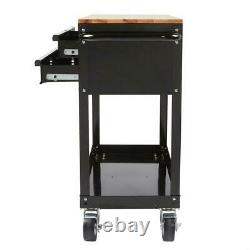 36 in. W 3-drawer rolling tool cart in gloss black with hardwood top