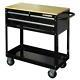 36in Rolling Tool Cart Black Wood Top 3 Drawer Shelf Workbench Storage Organizer