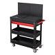 3tier Metal Rolling Tool Cart Industrial Storage Tray Tool Box With Drawer Black