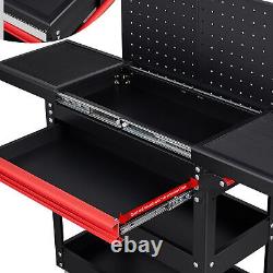 3Tier Metal Rolling Tool Cart Industrial Storage Tray Tool box with Drawer Black