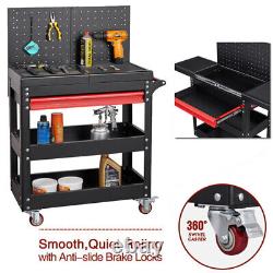 3Tier Metal Rolling Tool Cart Mechanic Workshop Storage Cabinet w Pegboard Black