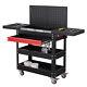 3tier Metal Rolling Tool Cart Tool Box Industrial Storage Tray With Drawer Black