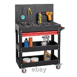 3Tier Metal Rolling Tool Cart Tool box Industrial Storage Tray with Drawer Black