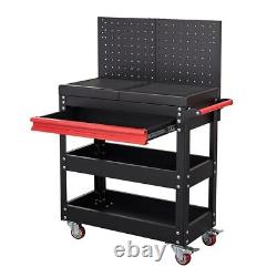 3Tier Rolling Tool Cart Metal Mechanic Storage Cabinet withWheels & Pegboard Black