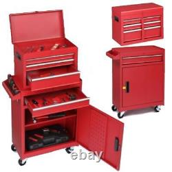 4-Drawer Rolling Tool Chest Storage Cabinet with Wheels & Adjustable Shelf Red