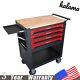 4 Drawers Rolling Tool Box Cart Tool Storage Cabinet Steel Tool Chest Wooden Top