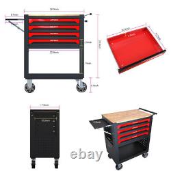 4 Drawers Rolling Tool Box Cart Tool Storage Cabinet Steel Tool Chest Wooden Top