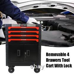 4 Drawers Rolling Tool Box Chest Garage Tool Cabinet Cart with Keys & Wheels