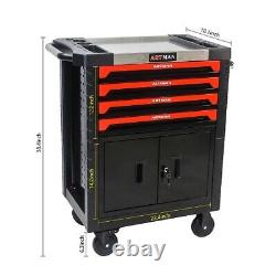 4 Drawers Tool Storage Chest Cabinet Lockable Mobile Rolling with 2 Doors Wheels