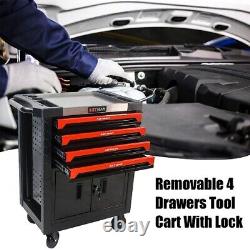 4 Drawers Tool Storage Chest Cabinet Lockable Mobile Rolling with 2 Doors Wheels