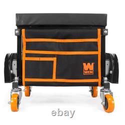 400-Pound Capacity Garage Glider Rolling Tool Chest Seat with Storage Pouch