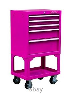 5-Drawer 26 Wide Pink18G Steel Rolling Cabinet withBulk Storage Lift Latch Pulls
