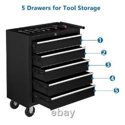 5-Drawer Rolling Tool Chest Box with Key&Lock Storage Cabinet Organizer on Wheels