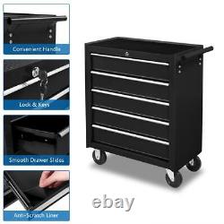 5-Drawer Rolling Tool Chest Box with Key&Lock Storage Cabinet Organizer on Wheels