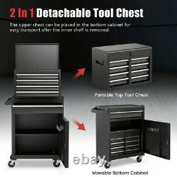 5-Drawer Rolling Tool Chest Cabinet Metal Tool Storage Box Lockable Wheels Black