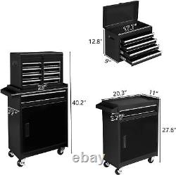 5-Drawer Rolling Tool Chest Storage Cabinet with Detachable Top for Garage Black