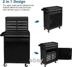 5-Drawer Rolling Tool Chest Storage Cabinet with Detachable Top for Garage Black