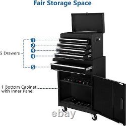 5-Drawer Rolling Tool Chest Storage Cabinet with Wheels for Repair Shop, Black