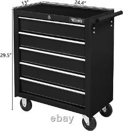 5-Drawer Rolling Tool Chest Tool Storage Cabinet with Top Cushion & Drawer Liner