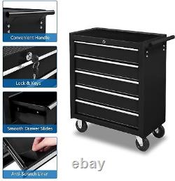 5-Drawer Rolling Tool Chest Tool Storage Cabinet with Top Cushion & Drawer Liner