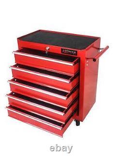 5-Drawer Rolling Tool Chest with Detachable Tray and Lock for Garage Red