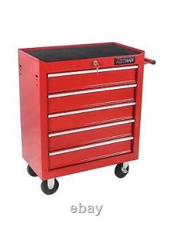 5-Drawer Rolling Tool Chest with Detachable Tray and Lock for Garage Red