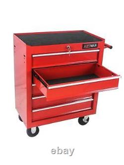 5-Drawer Rolling Tool Chest with Detachable Tray and Lock for Garage Red