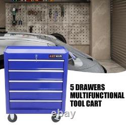 5-Drawer Rolling Tool Chest with Lock & Key Tool Storage Cabinet with Wheels Blue